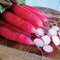 Close-up of Dragon radish roots showcasing fiery red skin and white interior, sliced to show crisp texture on a wooden cutting board