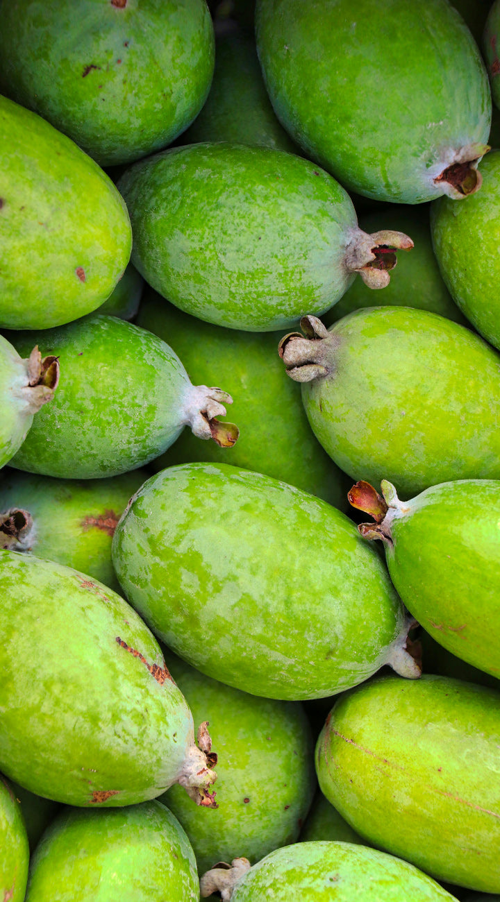 Close-up of green guava with a blurred background